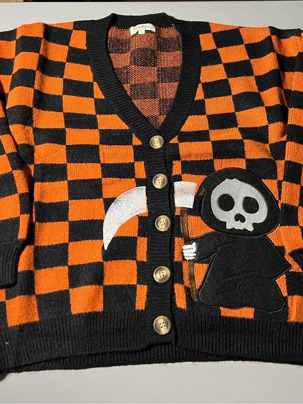 Grim Reaper Checker Board Cardigan Blackcraft Cult Halloween Gothic NWT